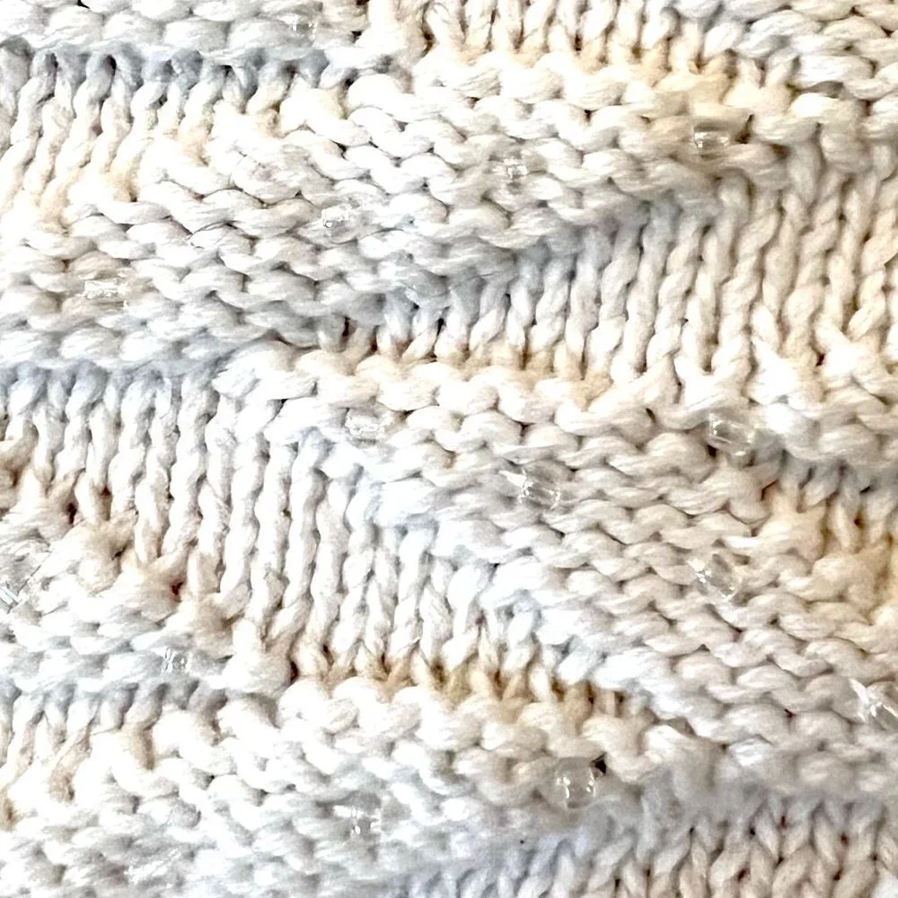Winter White Beanie Hat 100% Cotton With Small Beads NWT